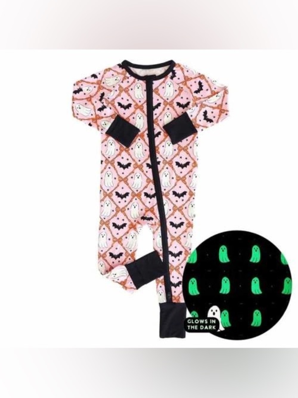 Caden Lane Boo Babes Glow in the Dark Bamboo Zip Romper 12-18 Months NWT